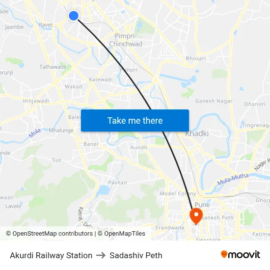 Akurdi Railway Station to Sadashiv Peth map