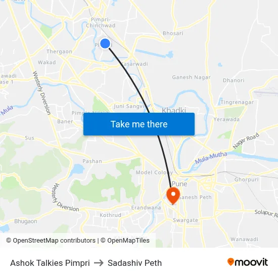 Ashok Talkies Pimpri to Sadashiv Peth map