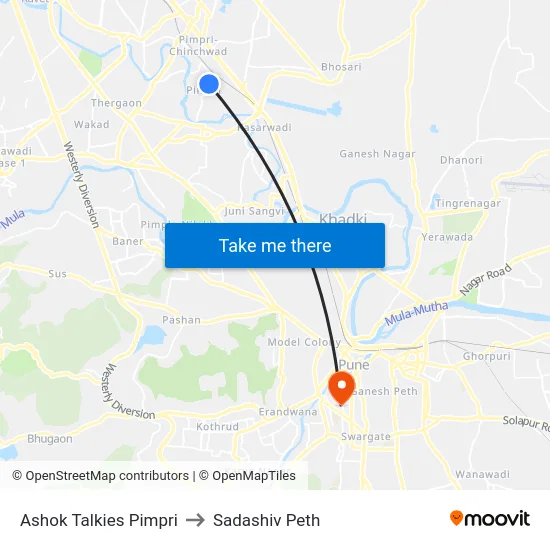 Ashok Talkies Pimpri to Sadashiv Peth map