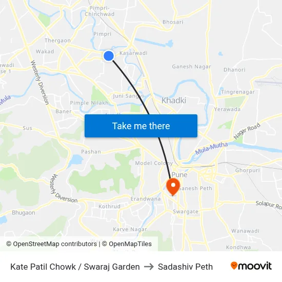 Kate Patil Chowk / Swaraj Garden to Sadashiv Peth map