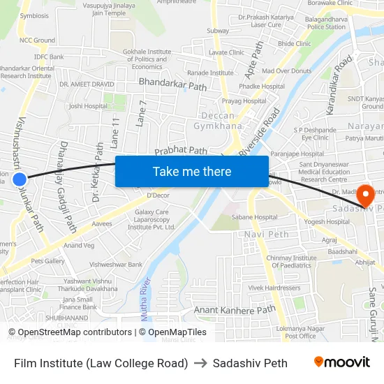 Film Institute (Law College Road) to Sadashiv Peth map