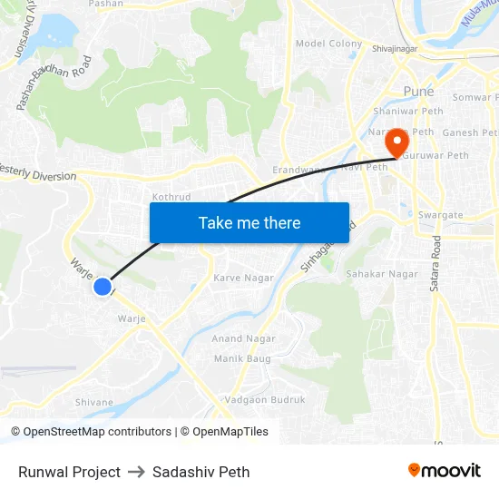 Runwal Project to Sadashiv Peth map