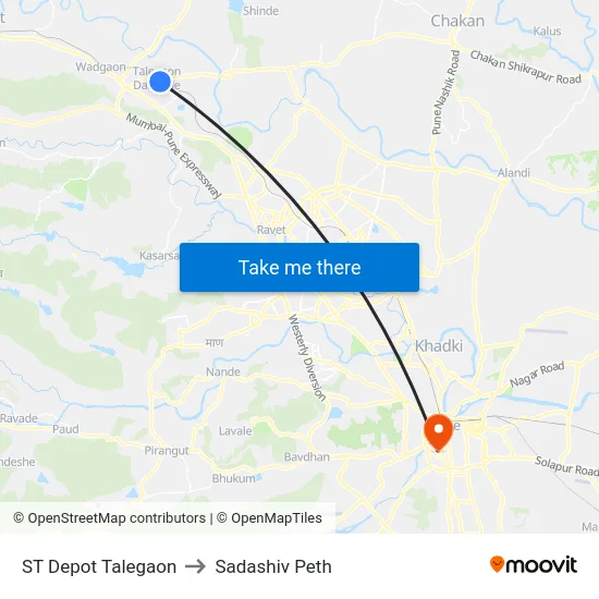 ST Depot Talegaon to Sadashiv Peth map