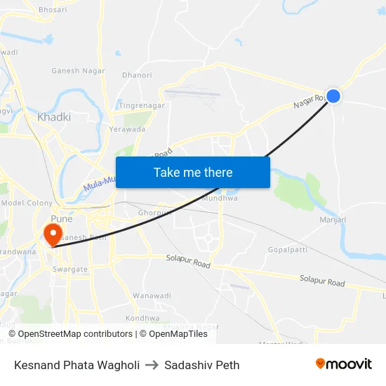 Kesnand Phata Wagholi to Sadashiv Peth map