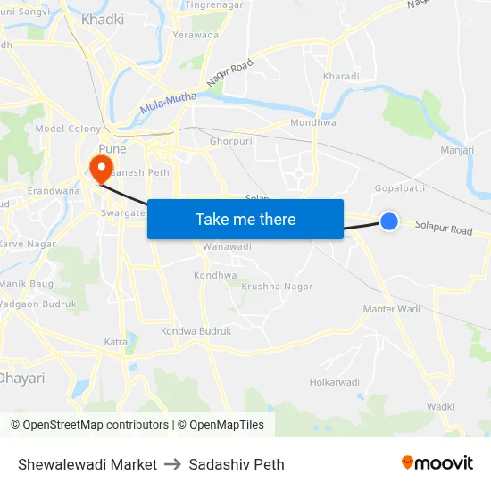 Shewalewadi Market to Sadashiv Peth map