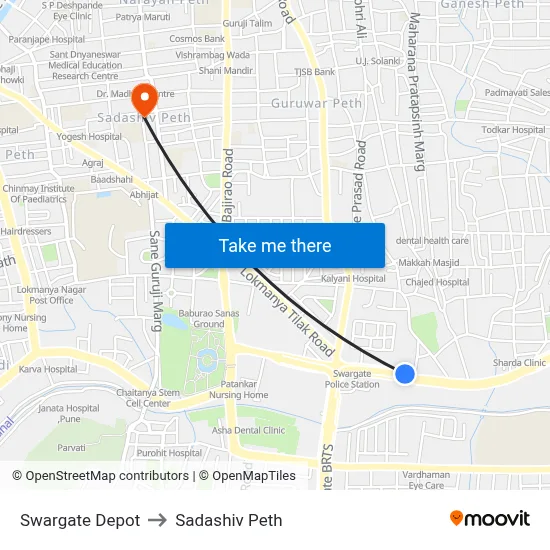 Swargate Depot to Sadashiv Peth map