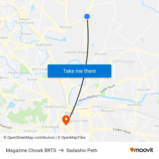 Magazine Chowk BRTS to Sadashiv Peth map