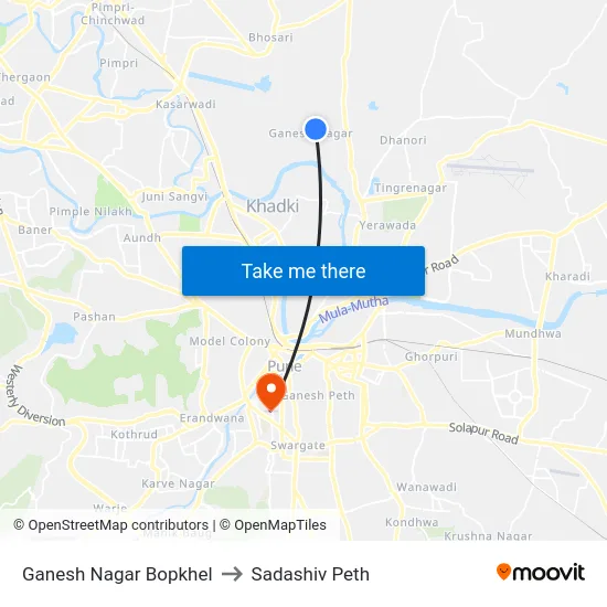 Ganesh Nagar Bopkhel to Sadashiv Peth map