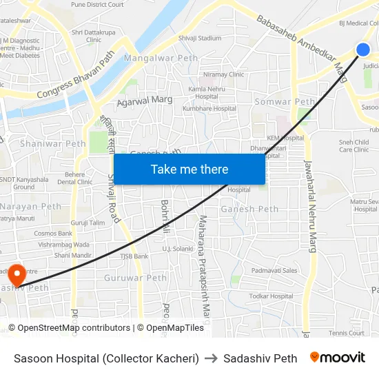 Sasoon Hospital (Collector Kacheri) to Sadashiv Peth map