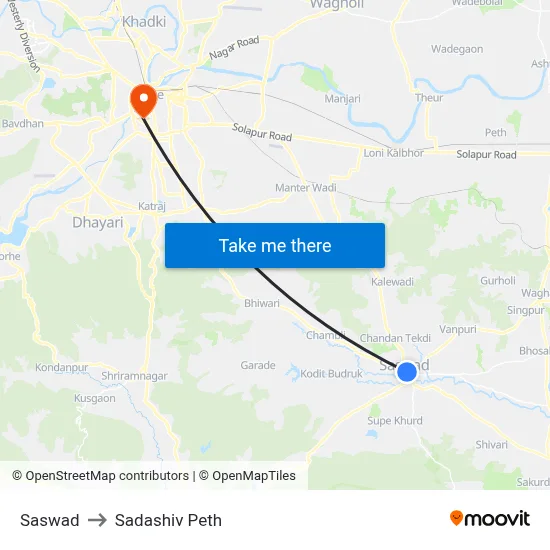 Saswad to Sadashiv Peth map