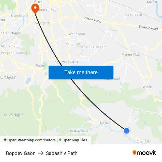 Bopdev Gaon to Sadashiv Peth map