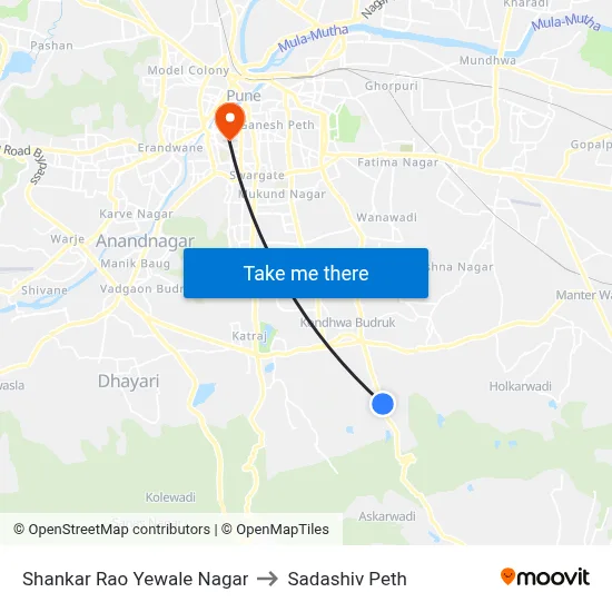Shankar Rao Yewale Nagar to Sadashiv Peth map
