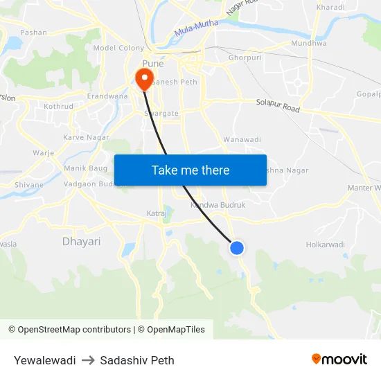 Yewalewadi to Sadashiv Peth map