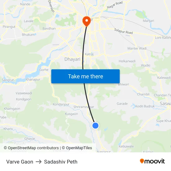 Varve Gaon to Sadashiv Peth map