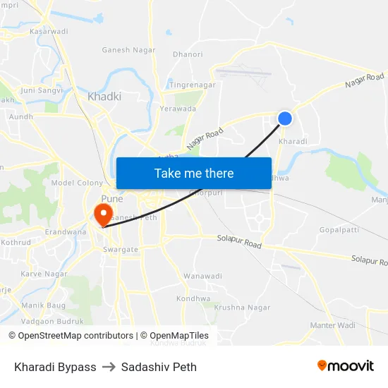 Kharadi Bypass to Sadashiv Peth map