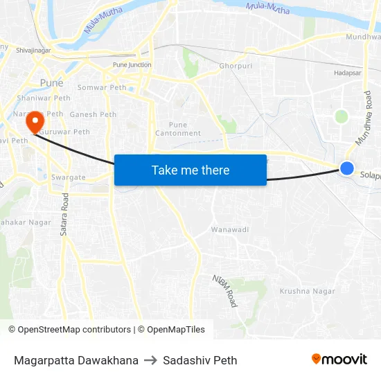 Magarpatta Dawakhana to Sadashiv Peth map