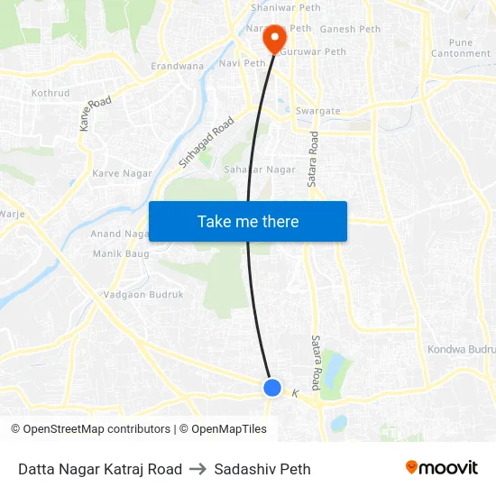 Datta Nagar Katraj Road to Sadashiv Peth map