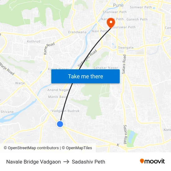 Navale Bridge Vadgaon to Sadashiv Peth map