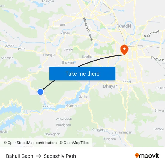 Bahuli Gaon to Sadashiv Peth map
