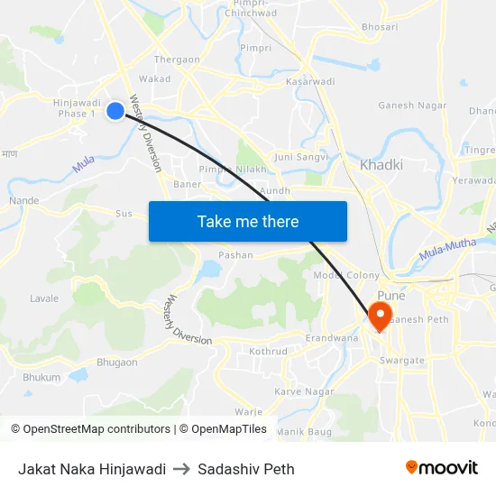 Jakat Naka Hinjawadi to Sadashiv Peth map