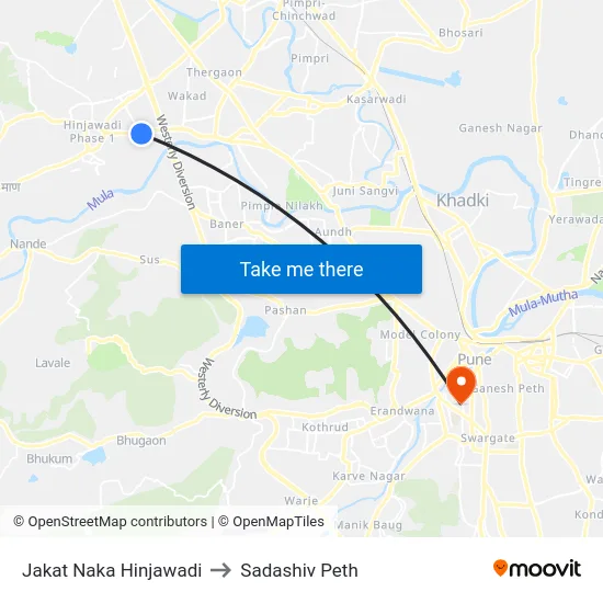 Jakat Naka Hinjawadi to Sadashiv Peth map
