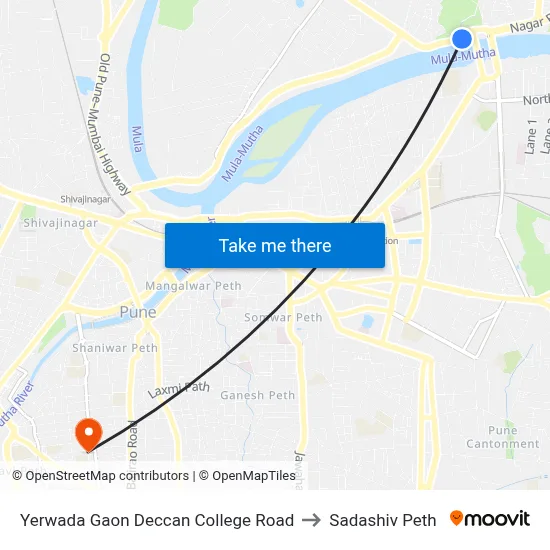 Yerwada Gaon Deccan College Road to Sadashiv Peth map