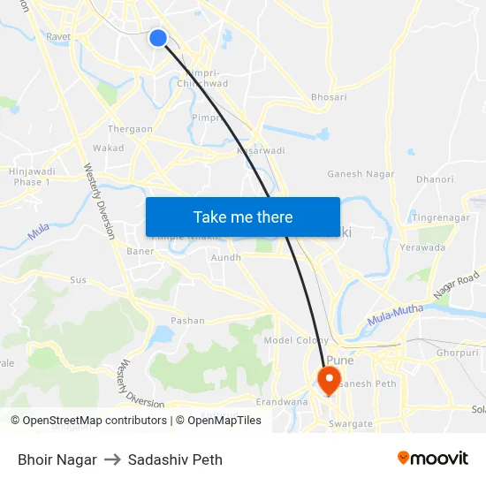 Bhoir Nagar to Sadashiv Peth map