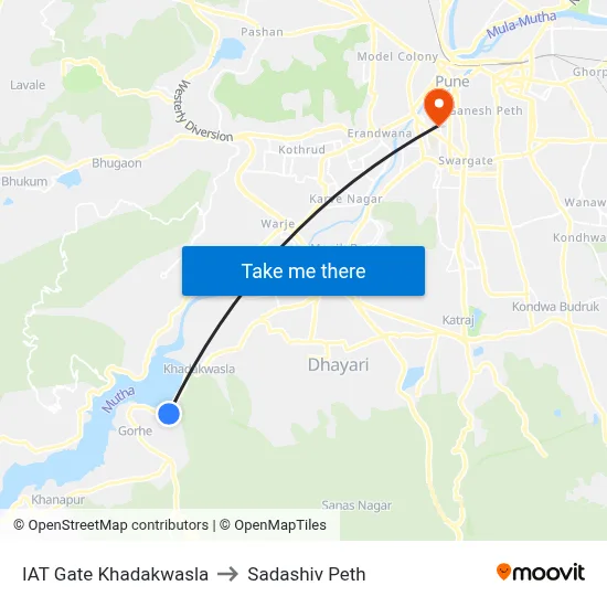 IAT Gate Khadakwasla to Sadashiv Peth map