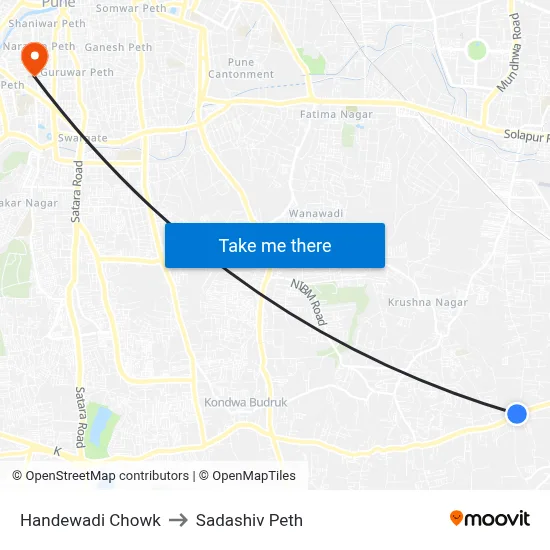 Handewadi Chowk to Sadashiv Peth map
