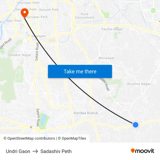 Undri Gaon to Sadashiv Peth map