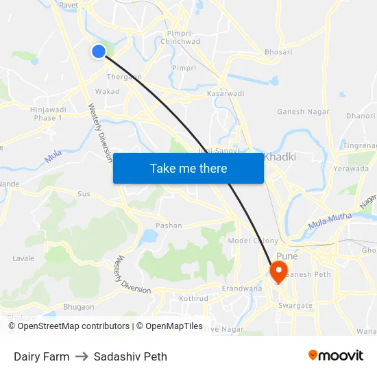 Dairy Farm to Sadashiv Peth map
