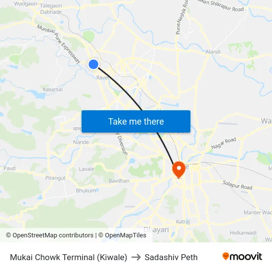 Mukai Chowk Terminal (Kiwale) to Sadashiv Peth map