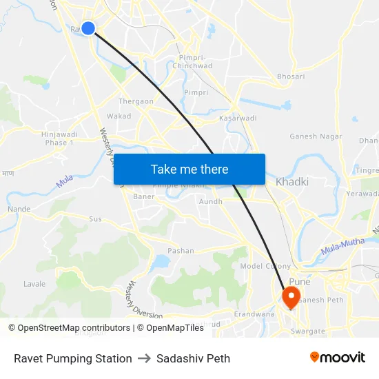 Ravet Pumping Station to Sadashiv Peth map