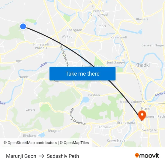 Marunji Gaon to Sadashiv Peth map