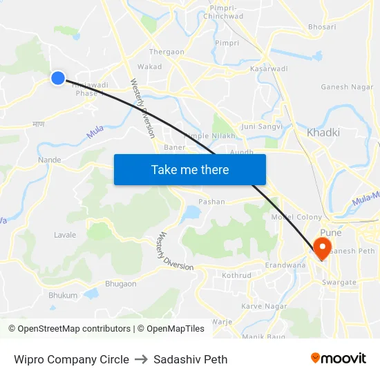 Wipro Company Circle to Sadashiv Peth map