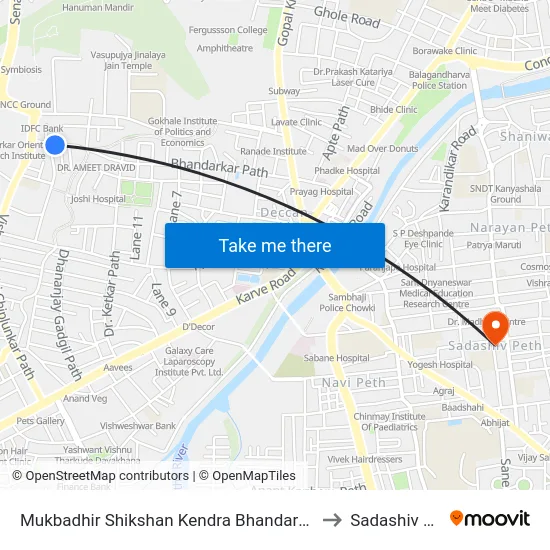 Mukbadhir Shikshan Kendra Bhandarkar Road to Sadashiv Peth map