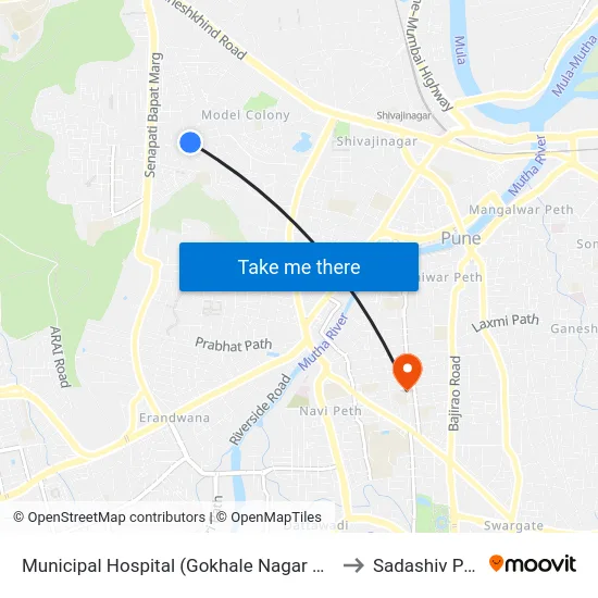 Municipal Hospital (Gokhale Nagar Road) to Sadashiv Peth map