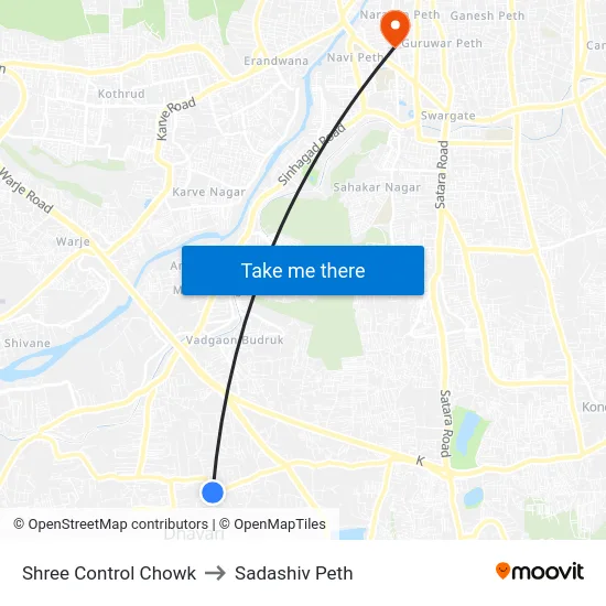 Shree Control Chowk to Sadashiv Peth map