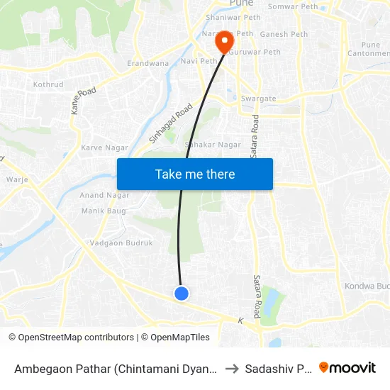 Ambegaon Pathar (Chintamani Dyanpeeth) to Sadashiv Peth map