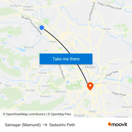 Sainagar (Mamurdi) to Sadashiv Peth map