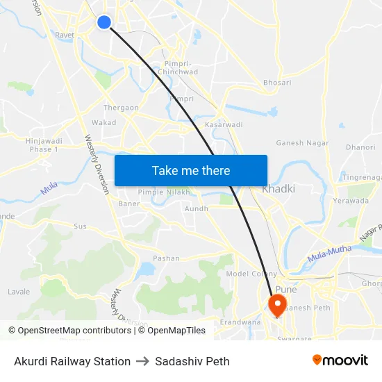Akurdi Railway Station to Sadashiv Peth map