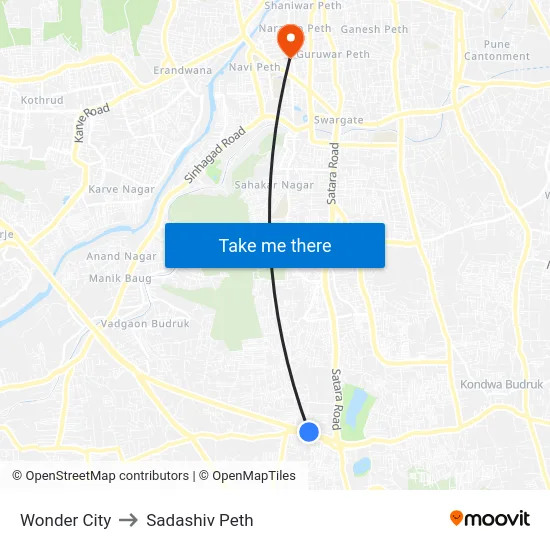 Wonder City to Sadashiv Peth map