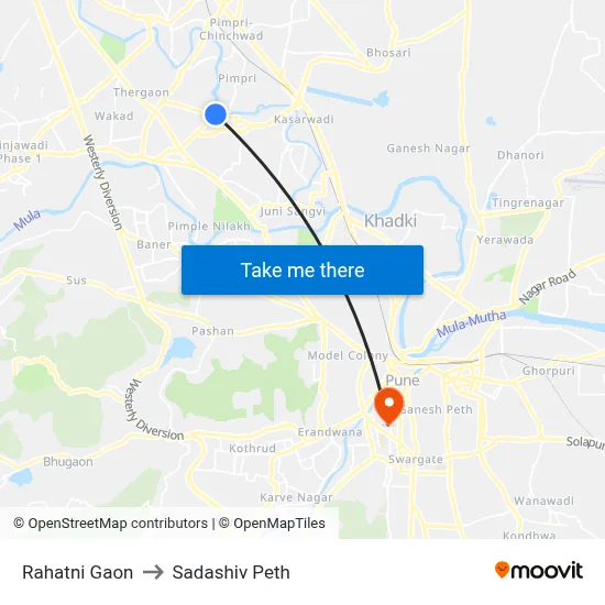Rahatni Gaon to Sadashiv Peth map