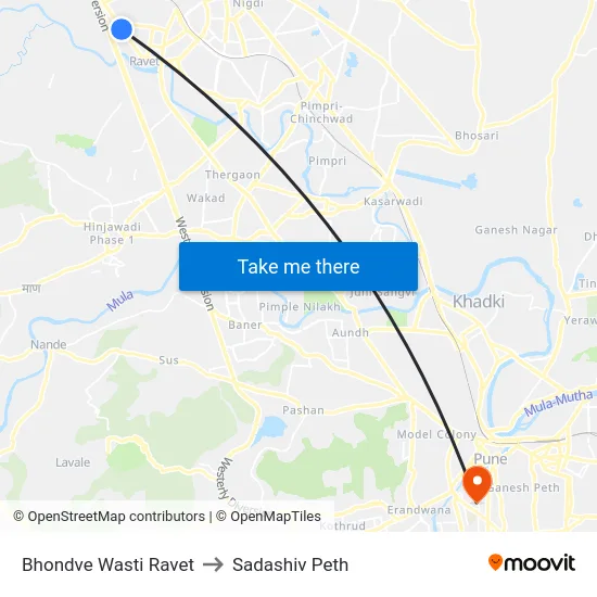 Bhondve Wasti Ravet to Sadashiv Peth map