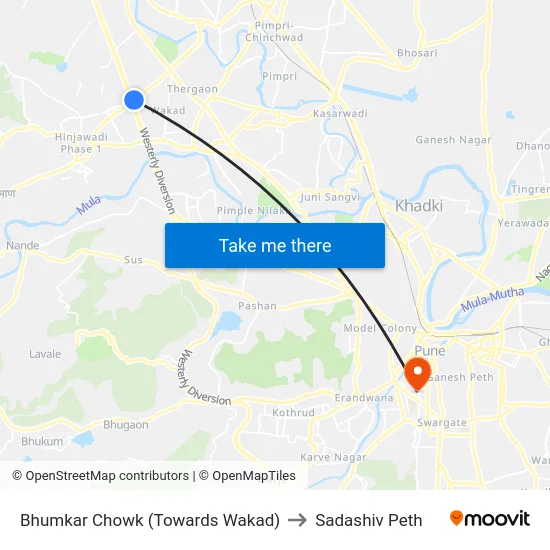 Bhumkar Chowk (Towards Wakad) to Sadashiv Peth map