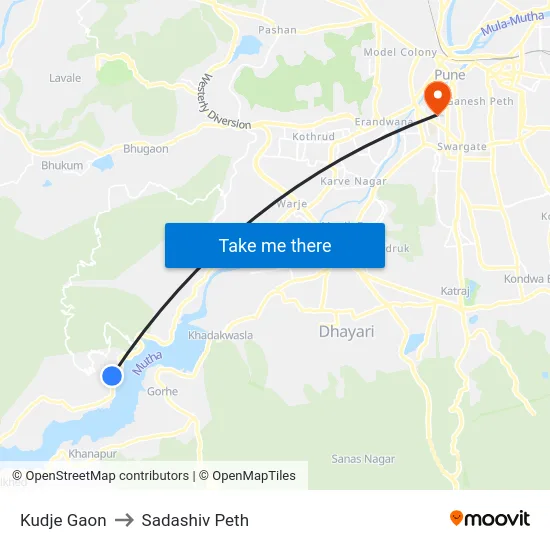 Kudje Gaon to Sadashiv Peth map