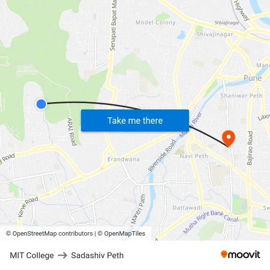 MIT College to Sadashiv Peth map