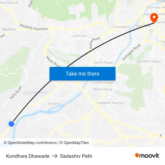 Kondhwa Dhawade to Sadashiv Peth map