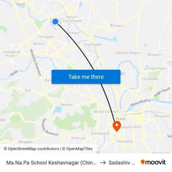 Ma.Na.Pa School Keshavnagar (Chinchwad) to Sadashiv Peth map