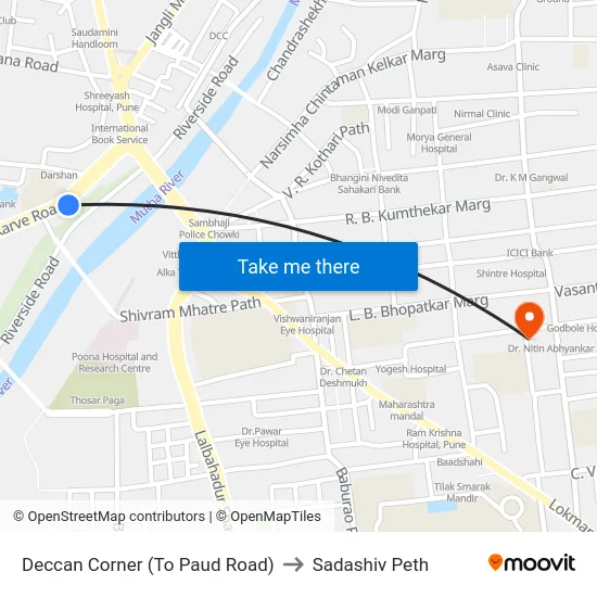 Deccan Corner (To Paud Road) to Sadashiv Peth map